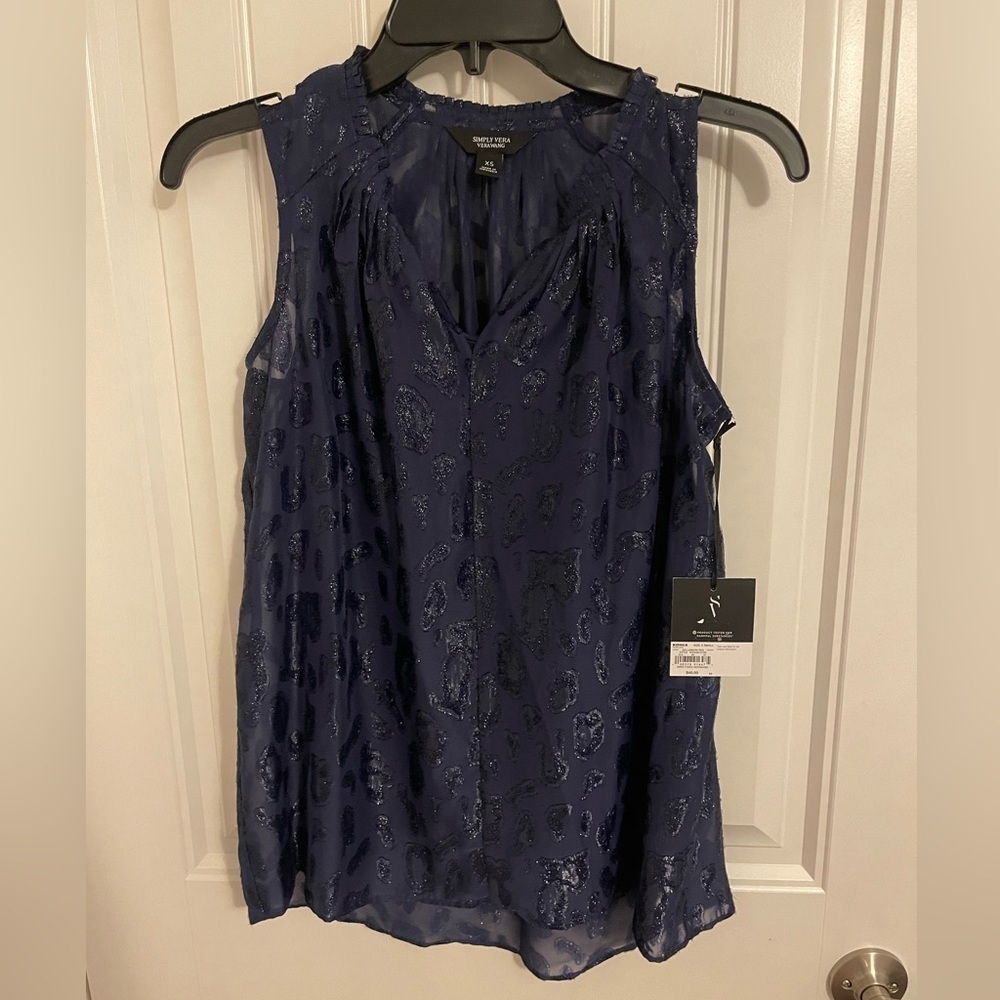 *NWT* Simply Vera Animal Pattern V-neck SleevelessTop Women's Sz XS Navy Burnout